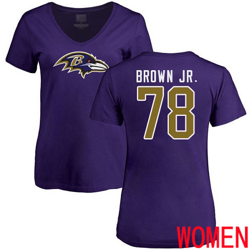 Baltimore Ravens Purple Women Orlando Brown Jr. Name and Number Logo NFL Football #78 T Shirt->women nfl jersey->Women Jersey